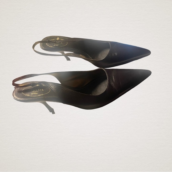 AUTHENTIC GORGEOUS PRADA CHOCOLATE LEATHER SLING BACK PUMPS SZ 38 - Picture 4 of 9